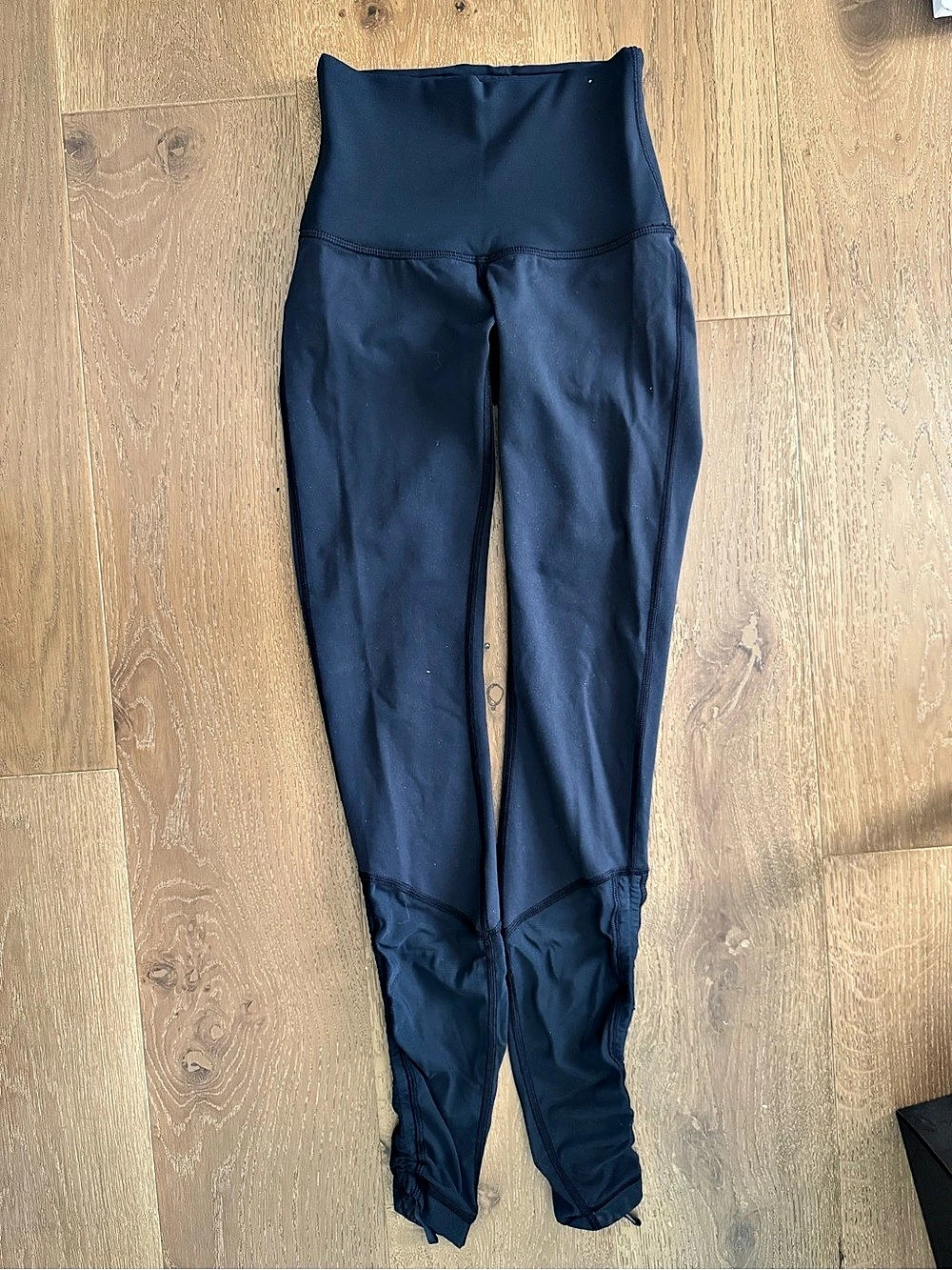 lululemon Navy Blue High-Rise Leggings Adjustable Mesh Ankle Size 4